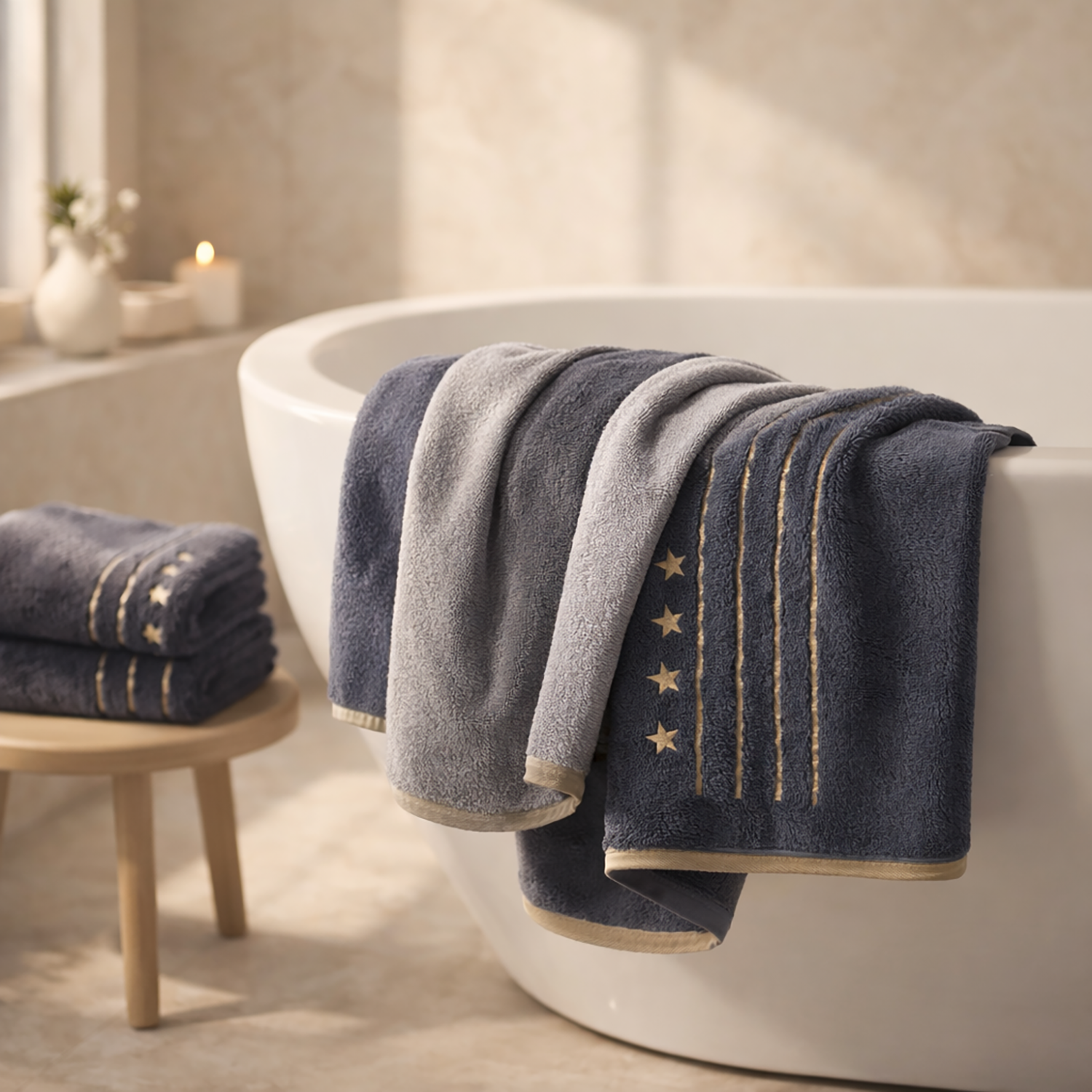 Embroidered Towel Set | Five-star softness with refined golden details