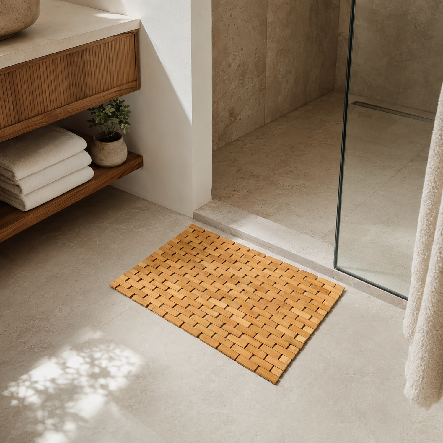 Bamboo Bath Mat | Foldable Wooden Shower Mat