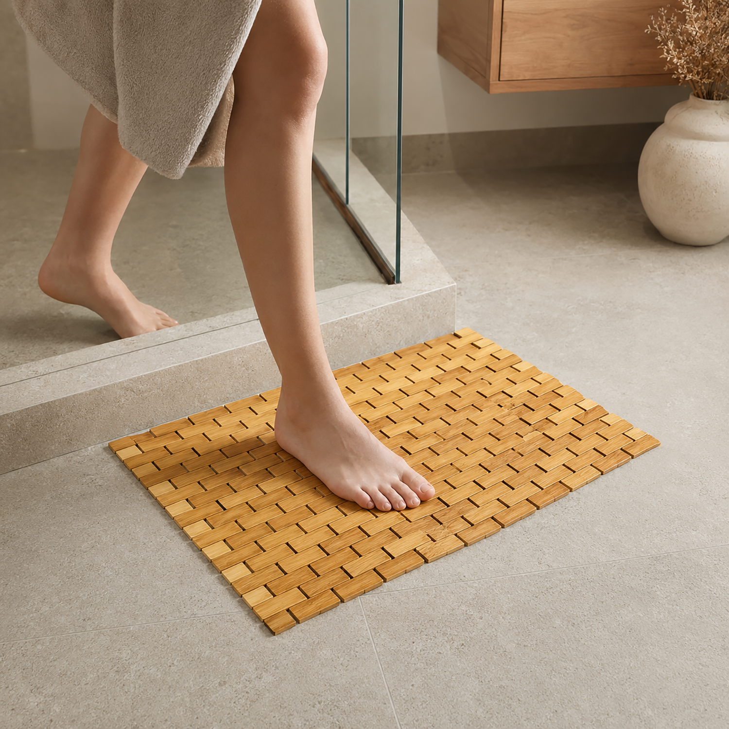 Bamboo Bath Mat | Foldable Wooden Shower Mat
