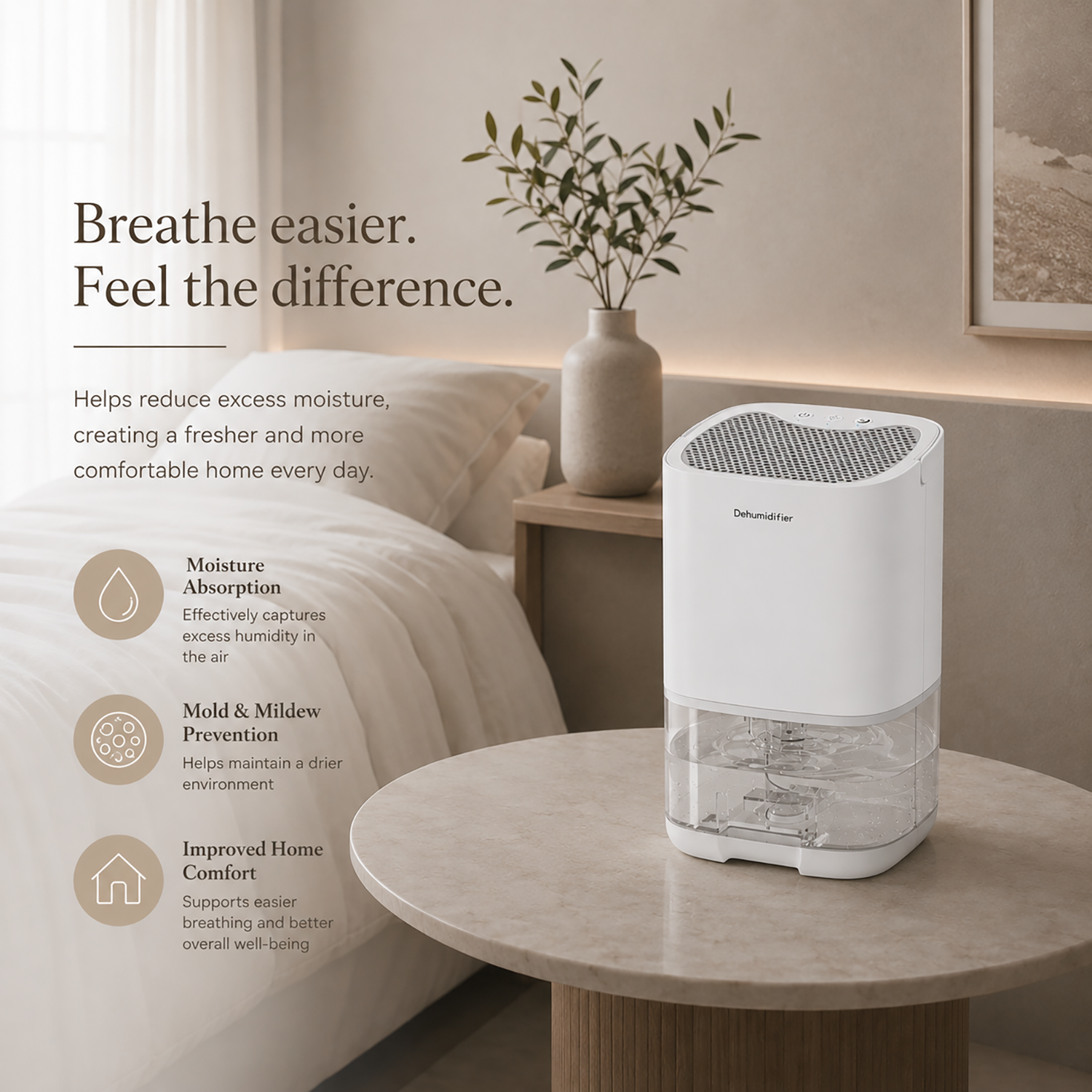 Mini Dehumidifier | Compact moisture control for bedroom & bathroom