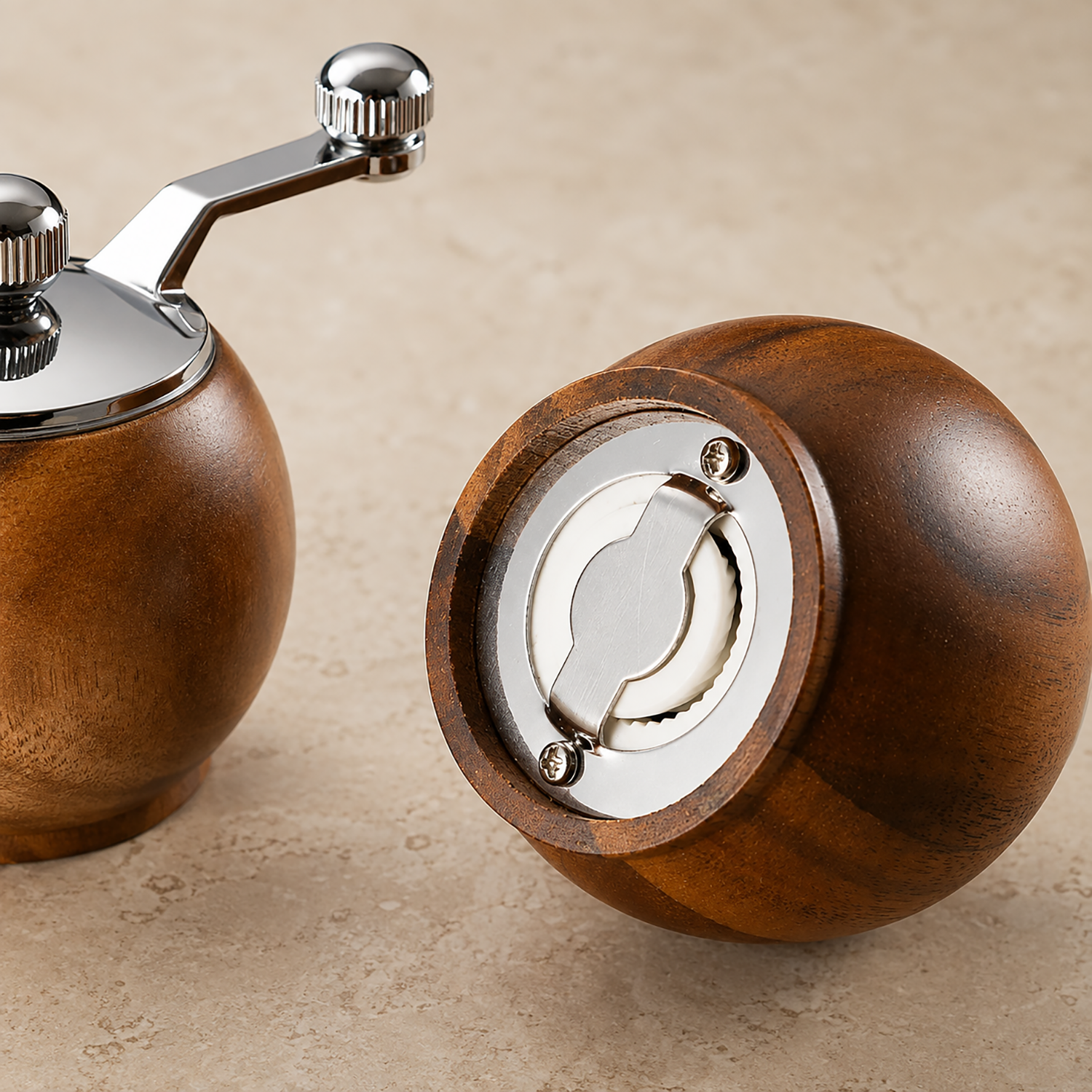 Salt and Pepper Grinder Set | Manual Wood Mills with Wooden Tray