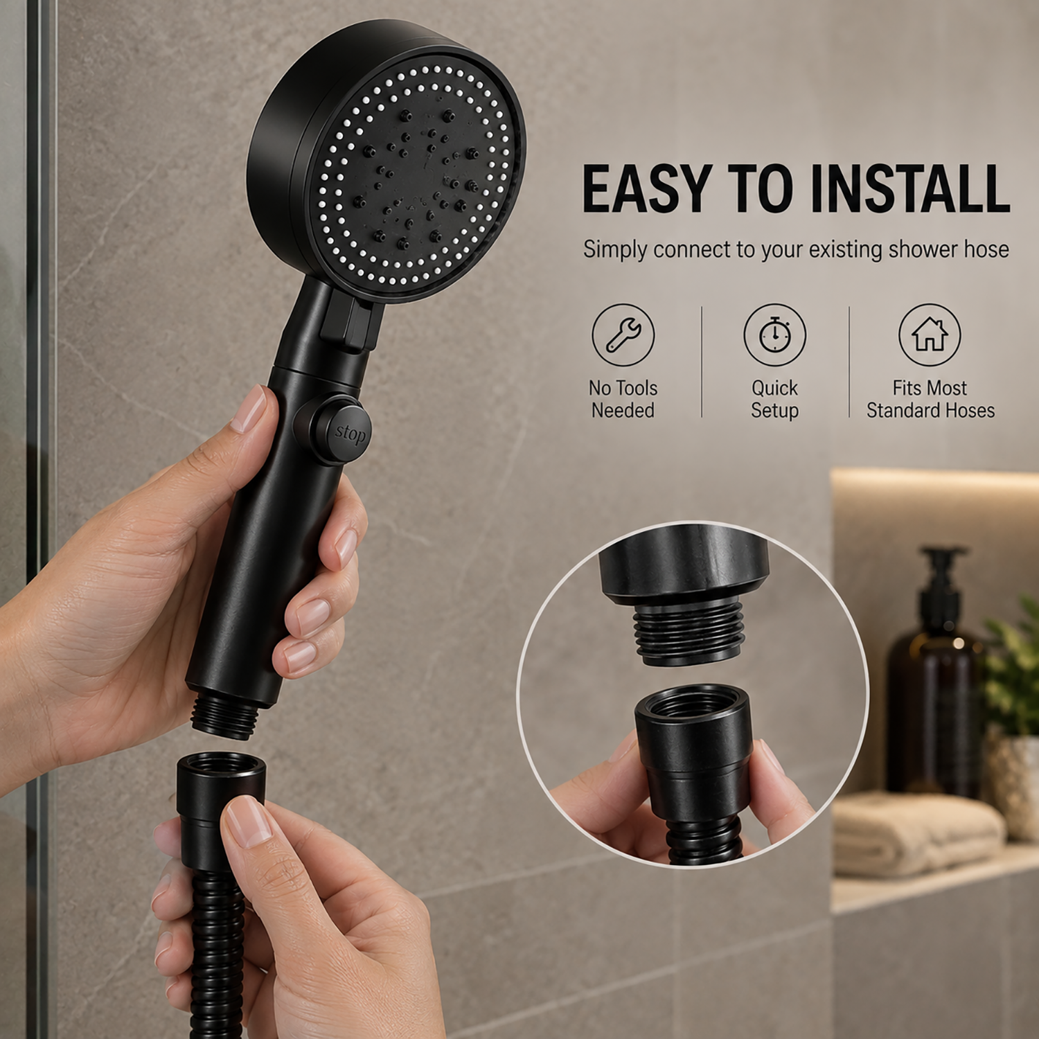 High Pressure Handheld Shower Head | 6 Spray Modes, Anti-Clog Nozzles