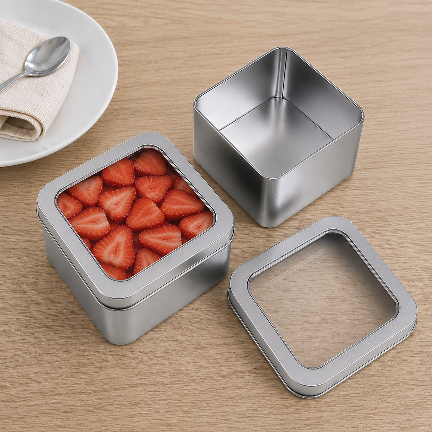 Food Storage Container | Airtight metal tin with window lid