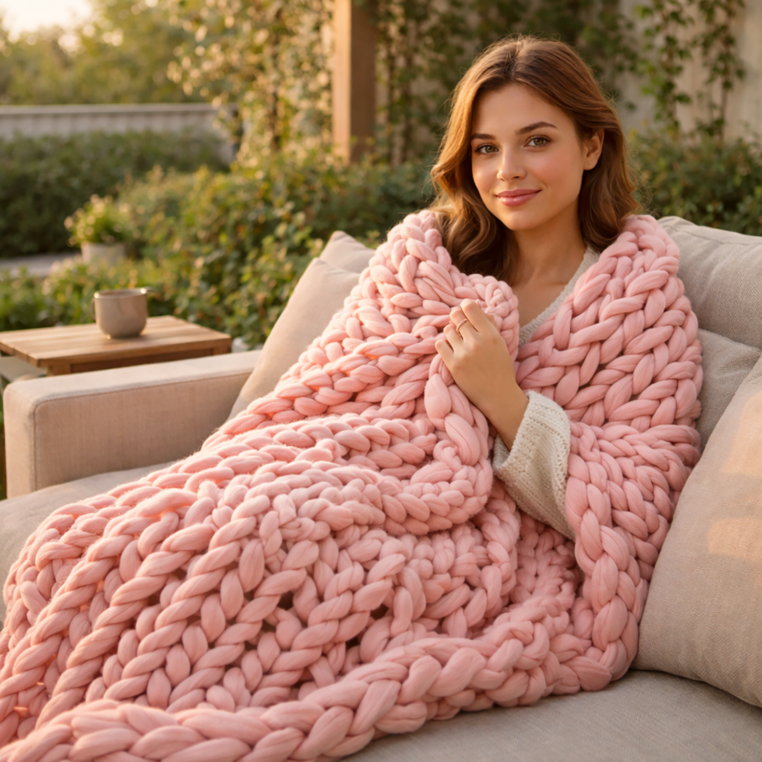 Chunky Knit Blanket | Crochet Style Cozy Multi-Use Blanket for Home & Garden