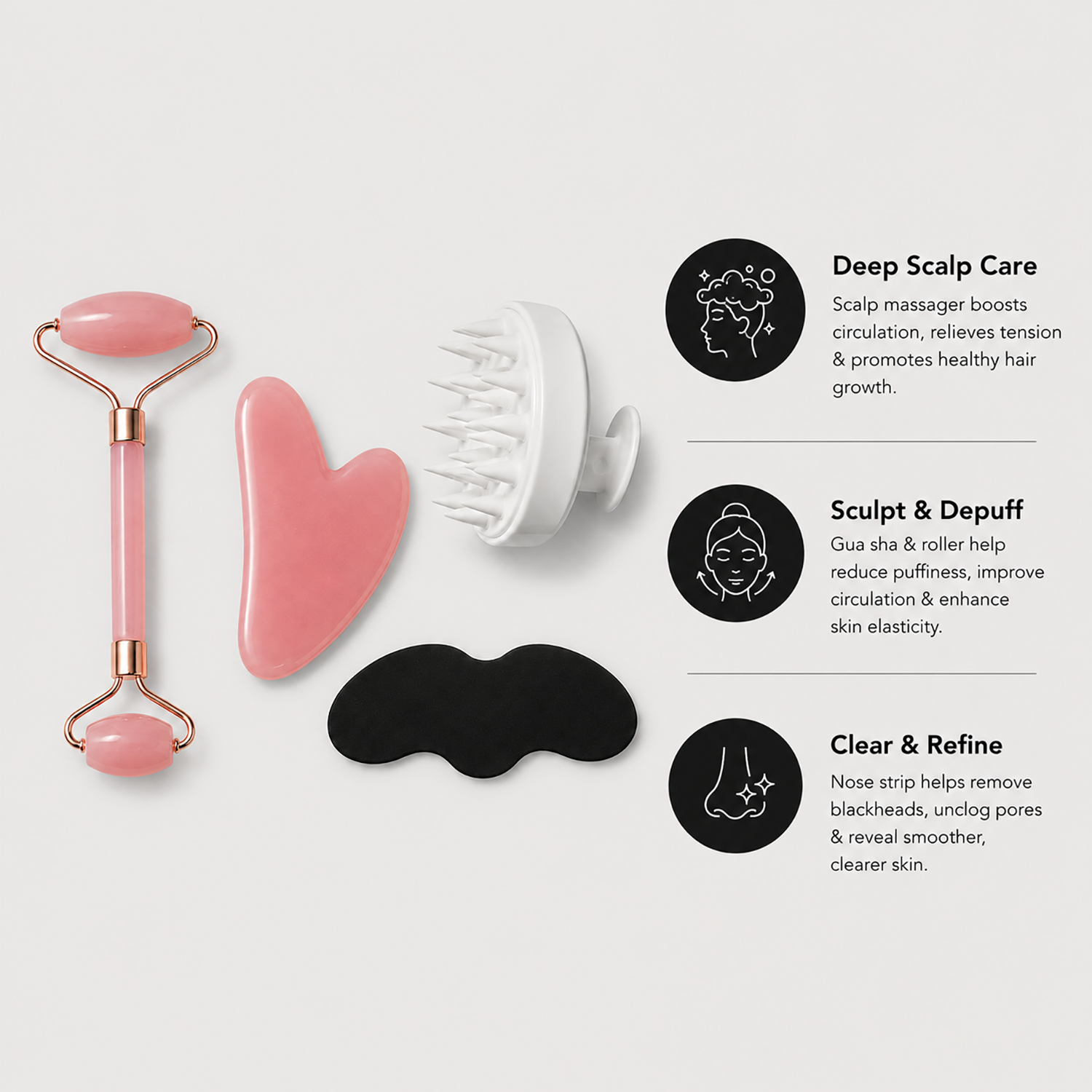 Face Roller & Gua Sha Set | Self-Care Kit for Face & Scalp
