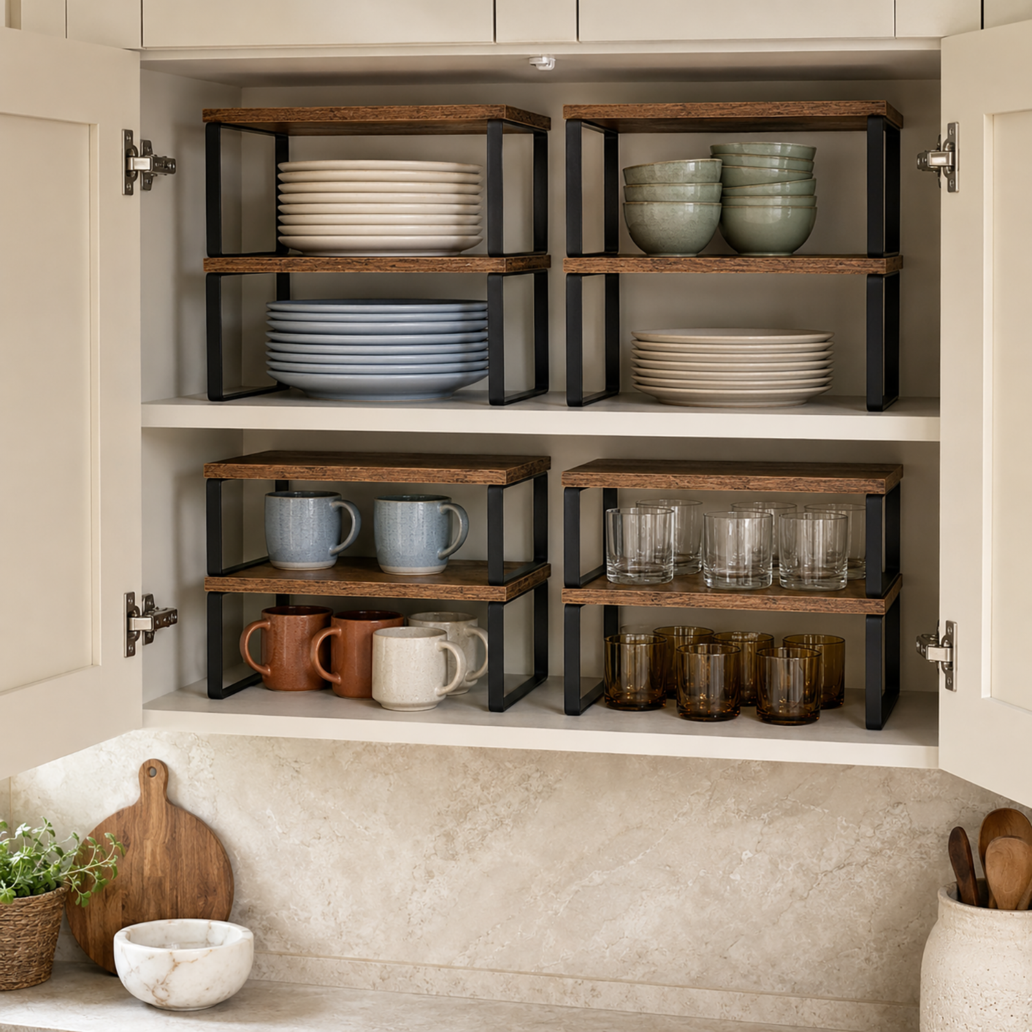 Cabinet Organizer Shelf | Stackable kitchen counter & cupboard rack