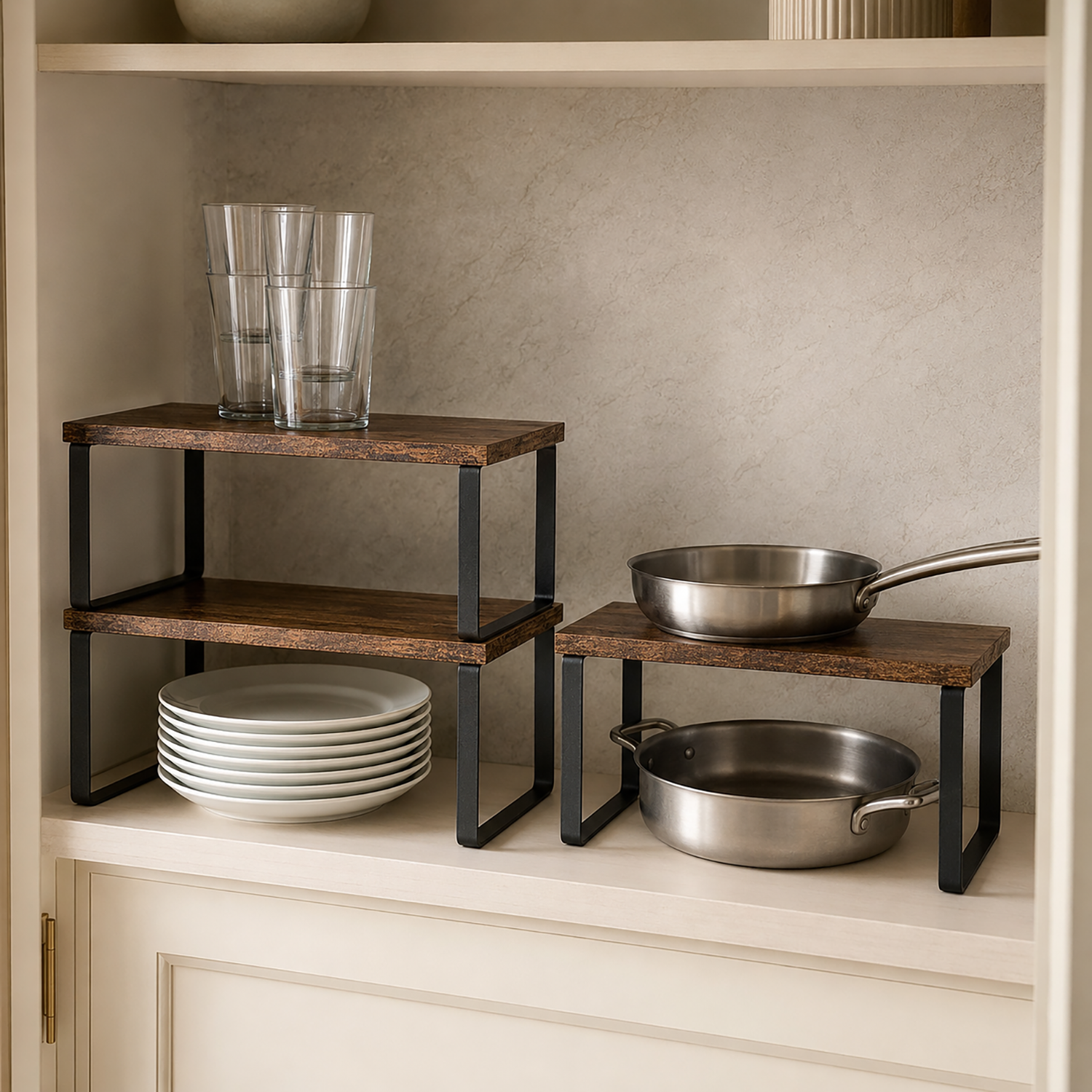 Cabinet Organizer Shelf | Stackable kitchen counter & cupboard rack