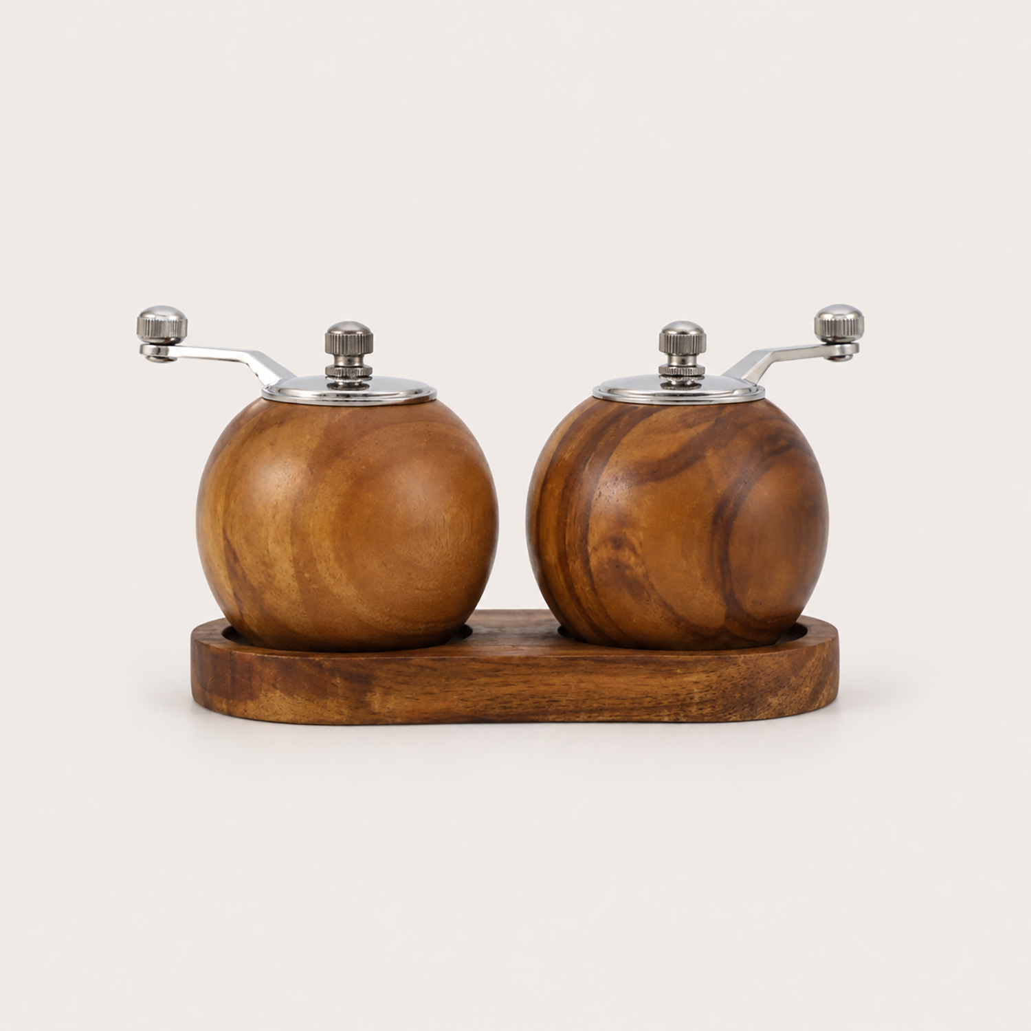 Salt and Pepper Grinder Set | Manual Wood Mills with Wooden Tray