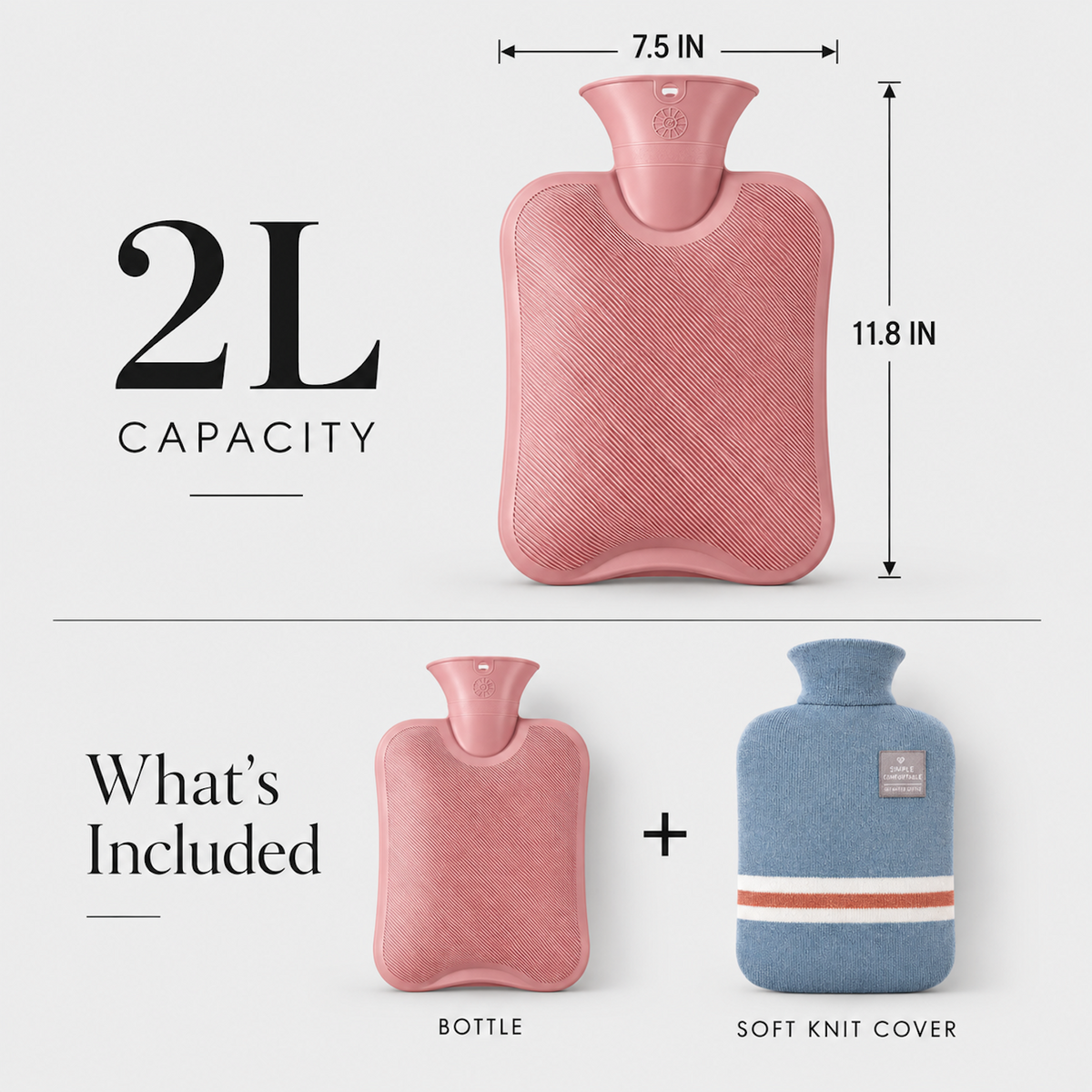 Hot Water Bottle with Knitted Cover | Cosy 2L for Cold Nights