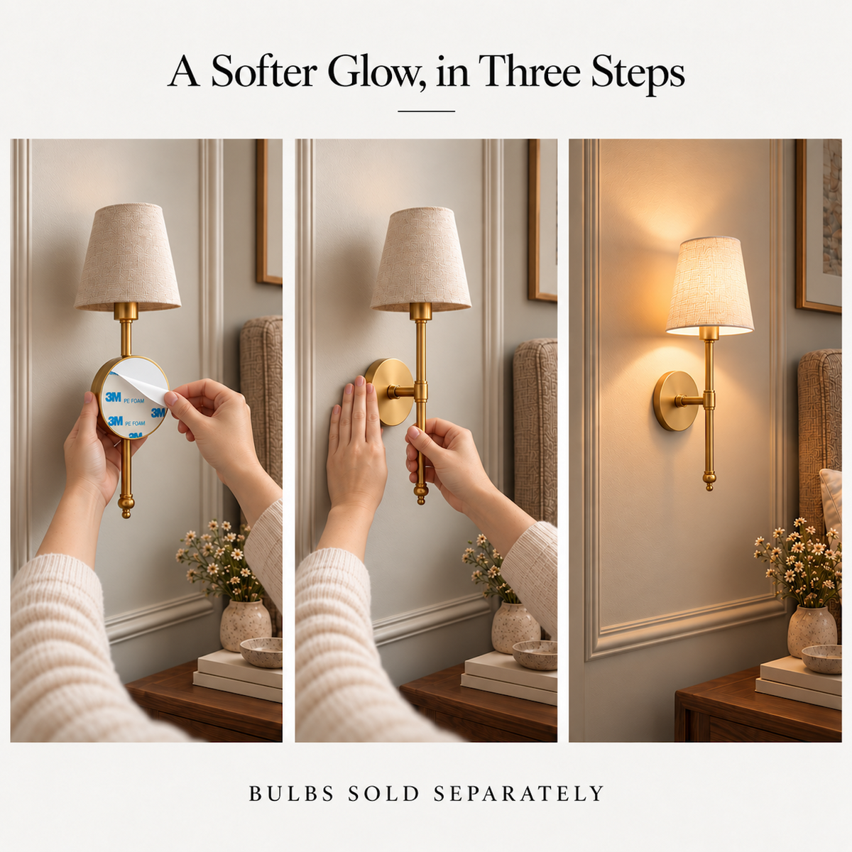 Wireless Wall Sconces Set of 2 | No-Drill Peel & Stick Wall Lights