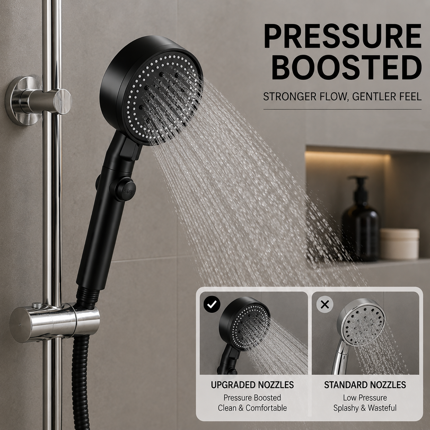 High Pressure Handheld Shower Head | 6 Spray Modes, Anti-Clog Nozzles