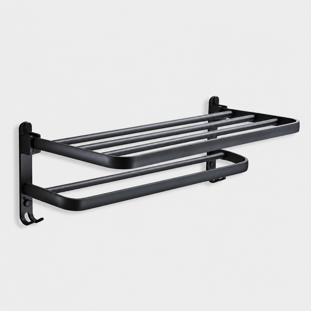 Towel Rail with Hooks | Wall Mounted Aluminium Bathroom Rack, Black