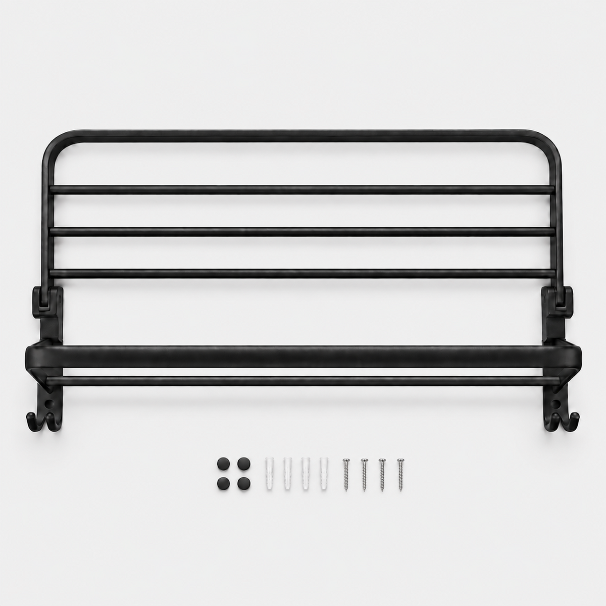 Towel Rail with Hooks | Wall Mounted Aluminium Bathroom Rack, Black