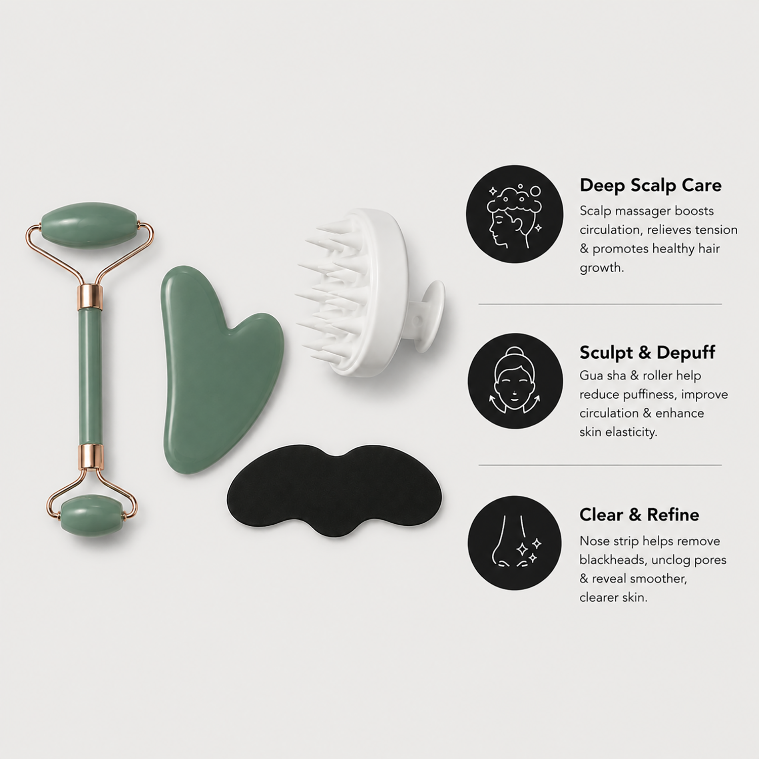 Face Roller & Gua Sha Set | Self-Care Kit for Face & Scalp