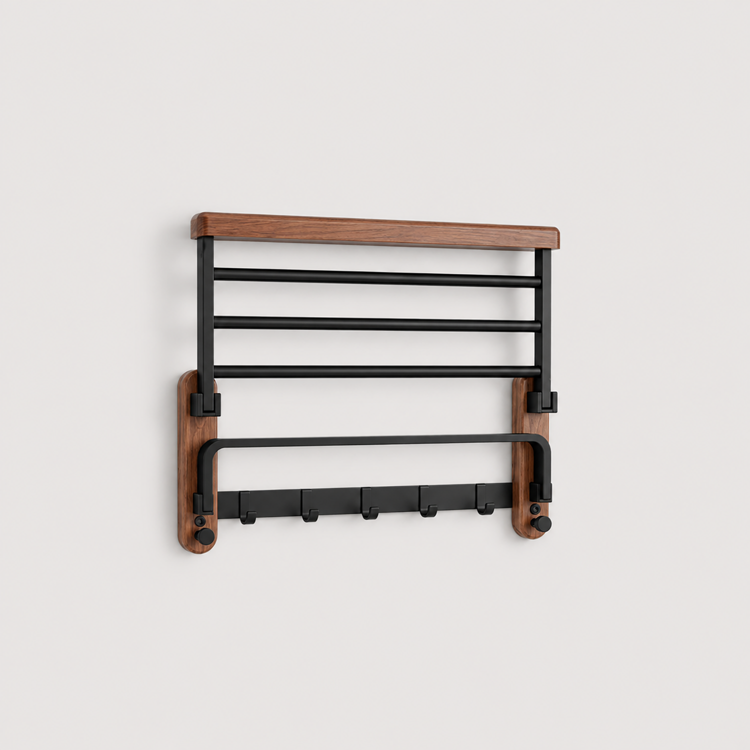 Wooden Towel Rack Wall Mounted | Bathroom Shelf with Towel Bar