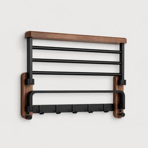 Wooden Towel Rack Wall Mounted | Bathroom Shelf with Towel Bar